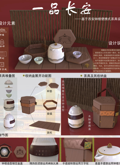 “一品长安”西安钟楼便携式茶具设计