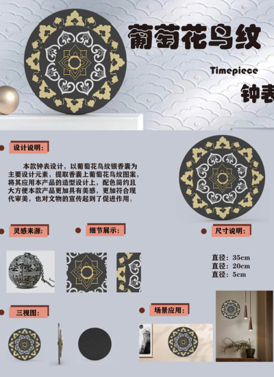 葡萄花鸟纹钟表