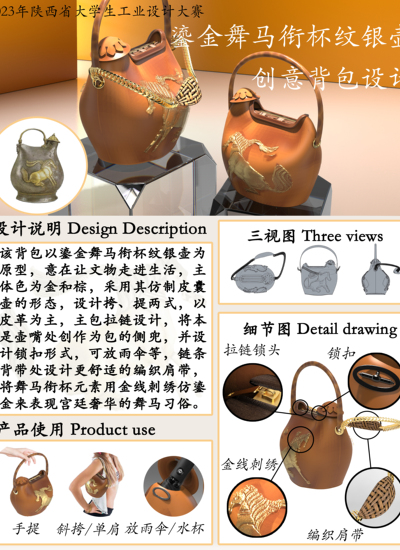 鎏金舞马衔杯纹银壶创意背包设计