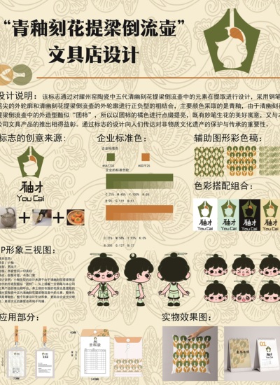 “青釉刻花提梁倒流壶”文具店设计