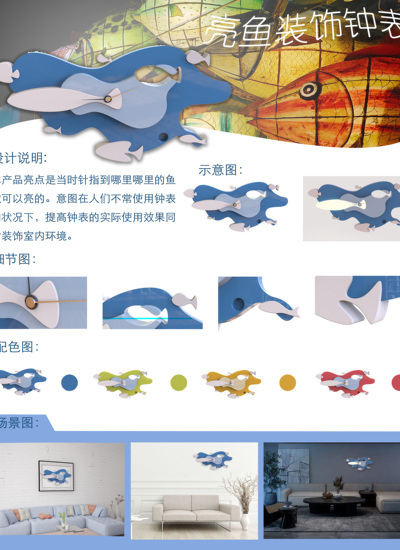亮鱼装饰钟表