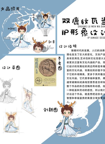 双鹿纹瓦当IP形象设计