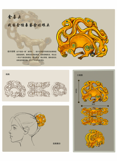 金兽夹：战国金怪兽鎏金珐琅夹