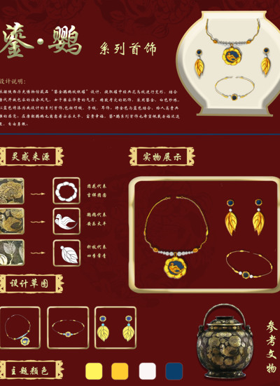 陕西历史博物馆“鎏金鹦鹉纹银罐”文创设计—鎏•鹦系列首饰