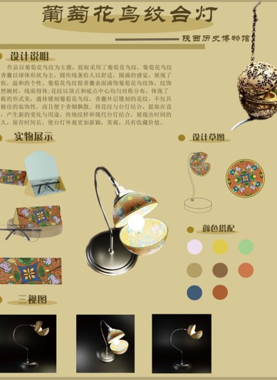 葡萄花鸟纹台灯