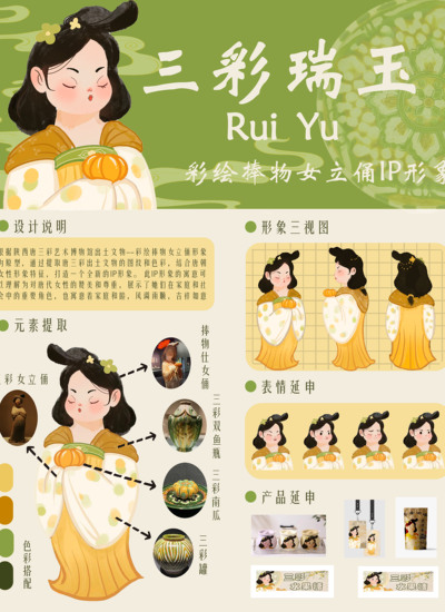 三彩瑞玉--彩绘捧物女立俑IP形象