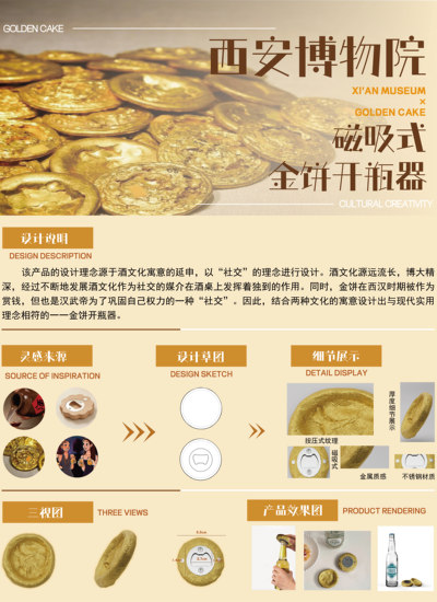 《西安博物院磁吸式金饼开瓶器》